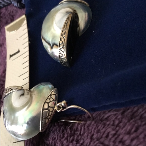 Artisan Crafted Samual B Sterling Silver Dangle Gemstone Shell Earrings - Picture 8 of 9